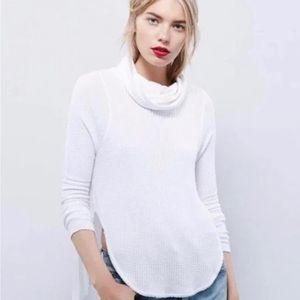 Free People We The Free Turtle Neck Waffle Knit Thermal - size XS - White